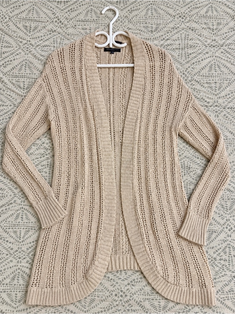 American Eagle Open Knit Duster Cardigan Cream Beige Size M